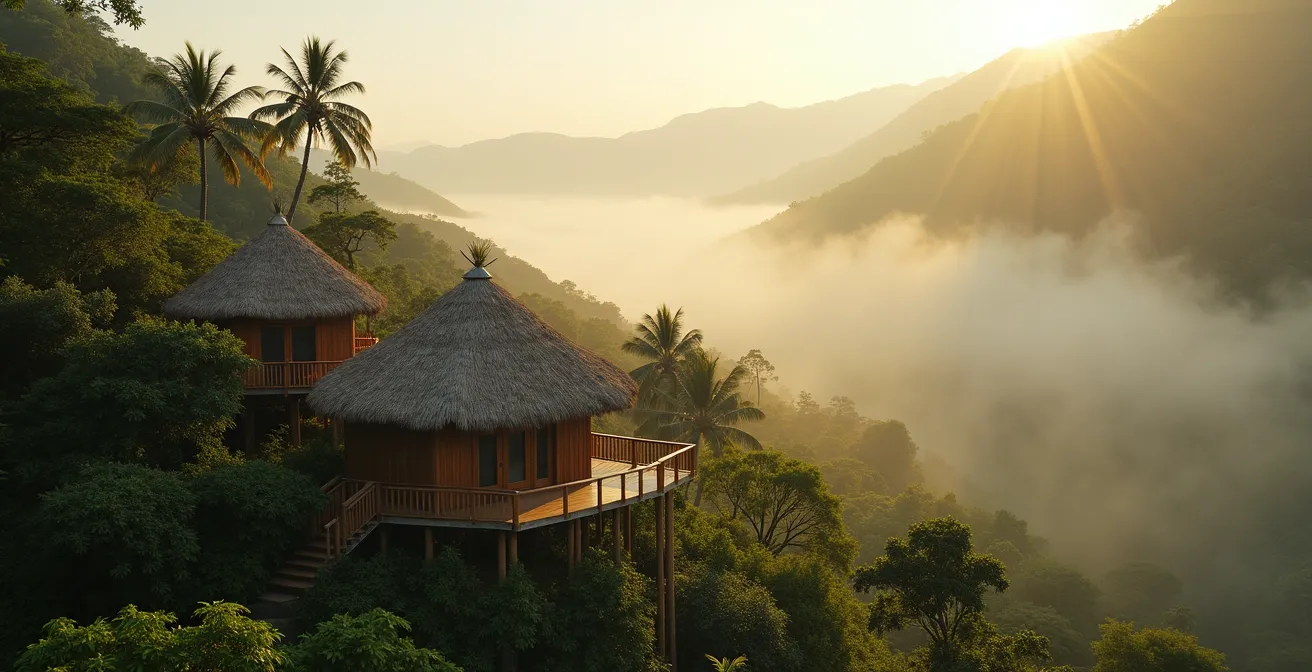 Vista panorámica de eco-lodge gestionado por comunidad local en la Sierra de Bahoruco