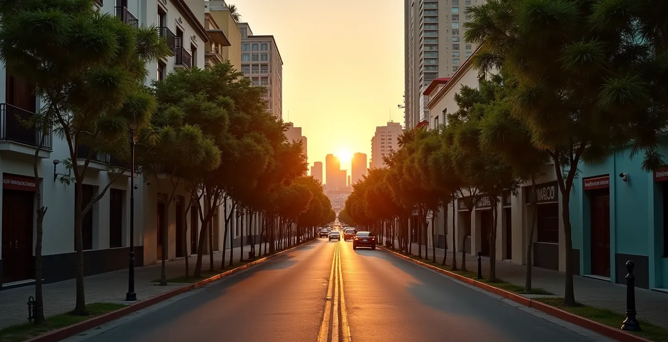 Vista aérea comparativa de los barrios Gascue y Naco mostrando sus calles y espacios peatonales