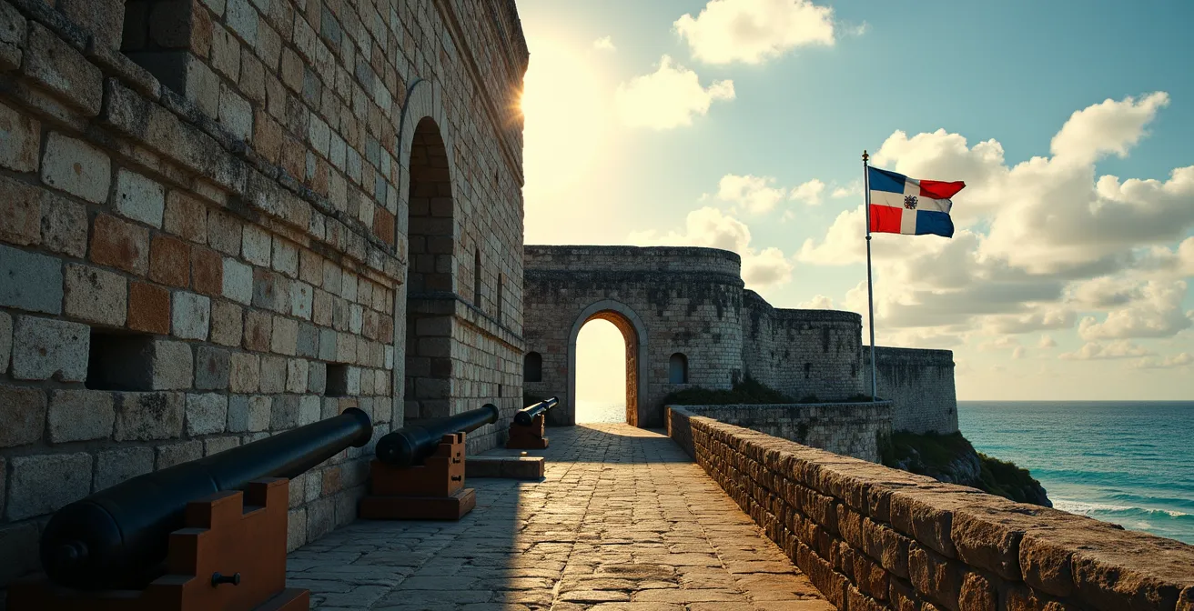Vista angular de la Fortaleza San Felipe con sus muros de piedra y cañones históricos