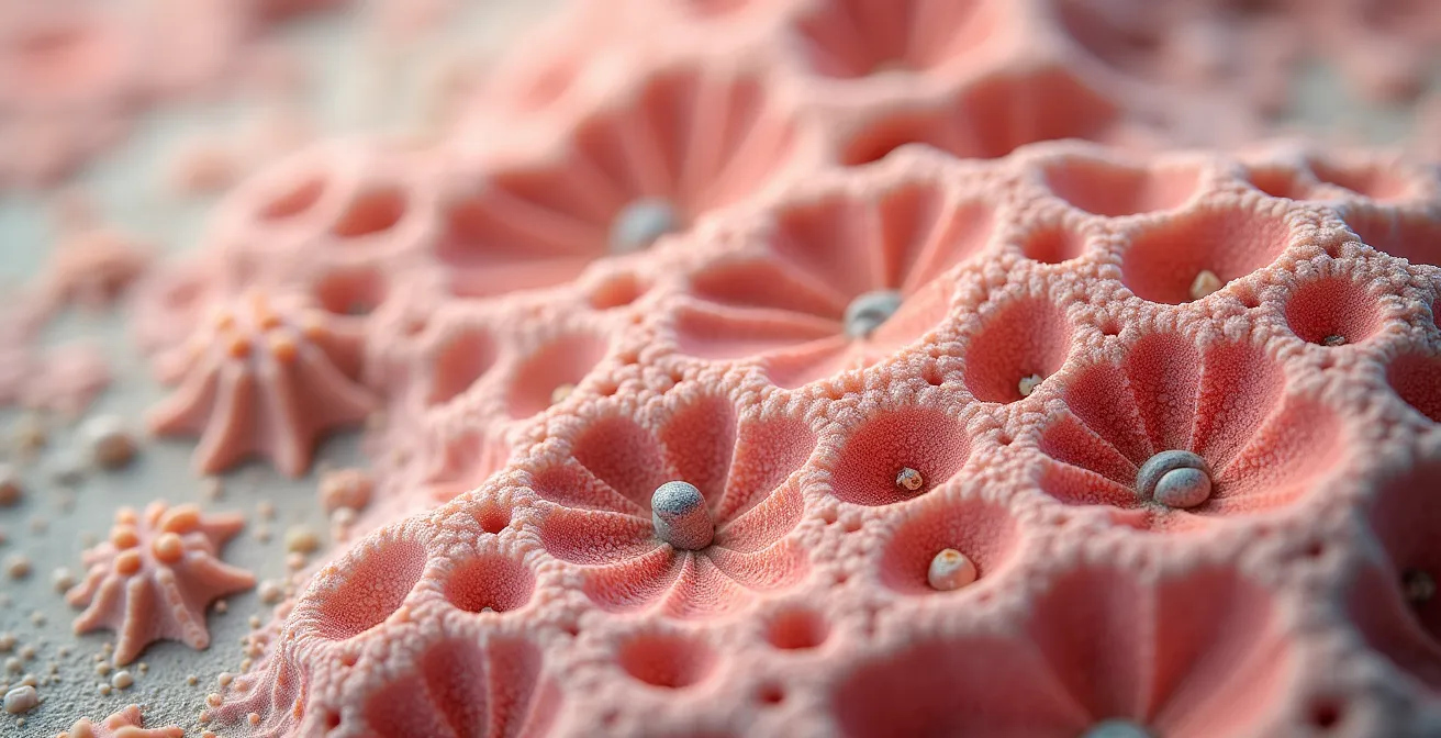 Textura microscópica de piedra coralina mostrando fósiles de corales antiguos